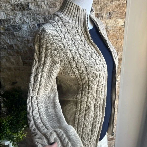 L.L. Bean Cream Cardigan with Cable Knit Design - Picture 1 of 12